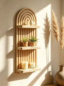 1pc/2pcs Set Extra Large Bohemian Style Wavy Wooden Wall Frame Set, Rainbow Arch & Farmhouse Style Wall Shelf, Multi-Functional Outdoor Rack, Easy Installation, Suitable For All Seasons, Wooden Wall-Mounted Storage Shelf, Suitable For Living Room Decoration, Christmas & Halloween Gifts - Multicolor - View 19