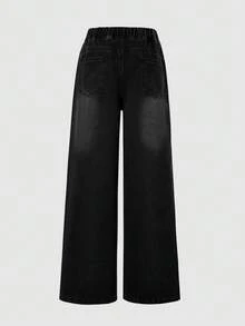 Teenager Loose Fit Casual Multi-Functional Denim Jeans With Pockets - Black - View 3