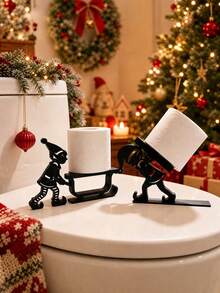 2pcs Christmas Elf Paper Towel Holder Set, Vertical Desktop Storage Rack, Decorative Storage, Kitchen Paper Towel Rack, Unique Christmas Elf Design, Suitable For Kitchen, Dining Room, Bathroom, Bedroom, Home Decor, Desktop Decoration, Table Decor, Decorative Ornament, Bathroom Accessories, Halloween, Christmas, Gift For Friends - Multicolor - View 3