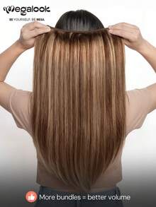 MEGALOOK 1束 10A 蜂蜜金挑染絲滑直髮巴西處女人髮，100%天然未加工髮束接髮，厚實柔軟 - S4/27 - 查看 1
