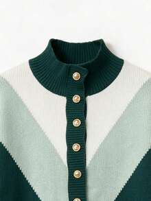 SEREN Women's New Colorblock Patchwork Mock Neck Knit Sweater, Autumn/Winter Vintage Long Sleeve Pullover, Casual Wear - Multicolor - View 10