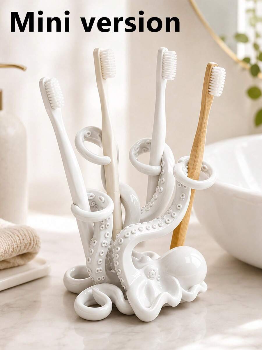 Mini Cute Octopus Creative Fun Toothbrush Holder, Toothbrush Cup, Desktop Storage Rack, Can Hold Toothbrush, Toothpaste, Flower Pot, Vase, Vanity Decor, Bathroom Supplies. Warm Home Bathroom Decor Autumn Decor Back To School Season - Multicolor - View 1