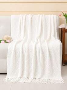 1pc Retro Diamond Grid Textured Knit Throw Blanket, Soft & Comfortable For All Seasons, Suitable For Sofa, Bed, Travel, Home Decor - Mixed Geometric Pattern, Acrylic Fabric - Multicolor - View 14