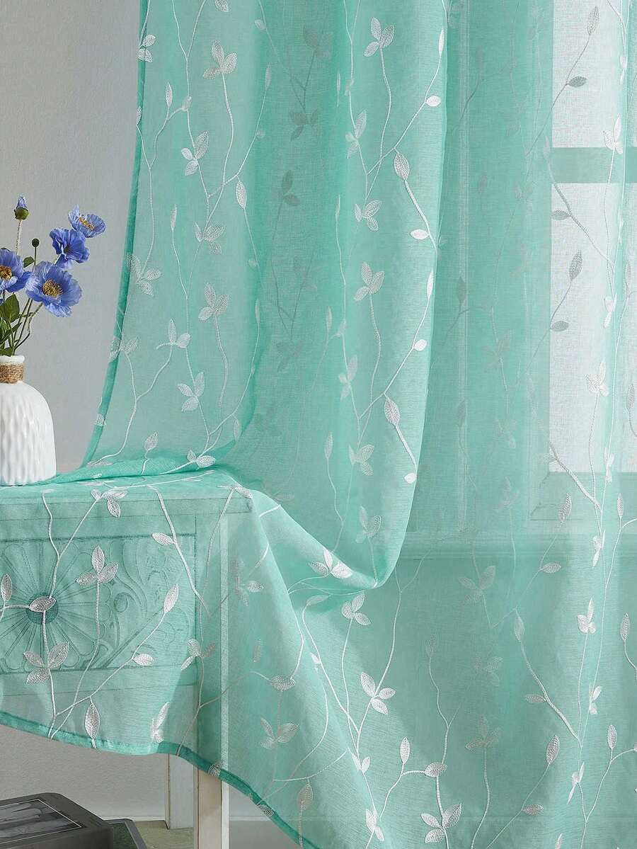 1件/2件裝 高級波希米亞風刺繡透視窗簾,適用客廳與臥室,極簡線條藝術薄紗窗簾,耐褪色、柔光遮光、透氣居家裝飾,易安裝易維護 - 綠色 - 查看 1