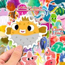 50pcs Ocean Stickers Large Pack, Underwater World Series Design Graffiti Stickers, Suitable For Water Bottles, Laptops, Luggage, Cars, Guitars DIY, Starfish And Jellyfish Decoration, Spring, Easter, Back To School Gifts - Multicolor - View 6
