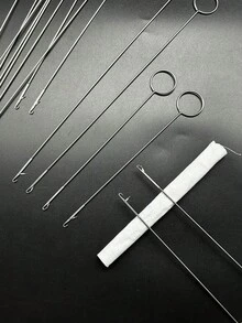 Long Metal Rod Flip Hook, Tongue-Style Design For Easy Folding Of Various Tubular Fabric Strips, Ribbons And Elastic Cords, Available In 17.5cm And 26.5cm Lengths, Suitable For Clothing Repair, Hand Knitting, Fabric DIY And Other Creative Projects - Belt Flip Tool - View 1