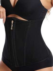 Front Zipper Steel Bone Waist Cincher For Women, Adjustable Hook And Eye Closure, Tummy Control, Waist Shaping And Slimming - Black - View 1