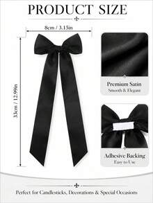 12pcs/Set Satin Ribbon Black Bow Decor, Black Self Adhesive Bow Candlestick Decor Gift Wrapping Bowknot Decorations Bows For Table For Candle-Holder Christamas Decor, Wrapping Home Party, Bridal Showers, Birthdays Centerpieces Table Decor - Black - View 3
