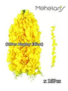MEHELANY 5件裝黃色人造紫藤藤蔓花串，絲綢懸掛花串，適用於居家婚禮派對裝飾、花園戶外儀式DIY婚禮拱門花卉裝飾、臥室婚禮拱門、背景牆裝飾 - 黃色 - 查看 7