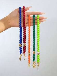 Royal Blue Acrylic Beaded Necklace With Delicate Heart Pendant And OT Clasp - Royal Blue - View 1
