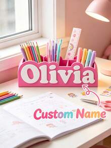 Tempat Pena dengan Nama yang Dipersonalisasi, Organizer Meja Kustom, Dapat Dikustomisasi dengan Nama atau Teks, Cocok untuk Meja Kantor dan Meja Belajar, Hadiah Sempurna untuk Hari Guru, Ulang Tahun, Teman dan Keluarga, Cocok untuk Dekorasi Ruangan - MultiWarna - View 2