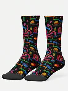 Cool 360° Printed Men's Socks - Streetwear Socks,Ixel Game,Video Game Print,Pixel Robot,Colorful,Funny Socks, Fit Daily, Holiday & Party Occasions - Multicolor - View 3