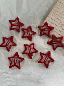 8-Piece Women's Red Hair Clip Metal Star Hair Clip Suitable For Daily Use Pentagram Sweet Hair Accessory Set - Red - View 4