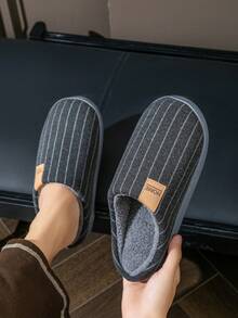 Unisex Thermal Lined Slippers For Autumn/Winter, Soft Thick Sole Plush Warm Slippers For Indoor Home Bedroom Living Room - Grey - View 6