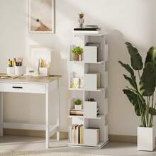4-laags draaibare boekenplank, opbergrek met 16 vakken, 39 x 39 x 128,3 cm, wit - A - Bekijken 4