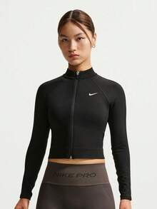 Nike Women's AS W NP DF SMLS FZ Midlayer WT Knit Hoodless Jacket IV1469-010 - Black - View 1