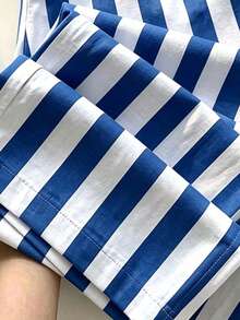 Celana Panjang Wanita Kasual Bergaris Model Lurus Longgar, Cocok untuk Liburan Musim Panas dan Pemakaian Sehari-hari, Biru Musim Semi - Biru - View 5
