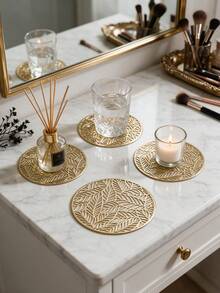 12pcs Gold Hollow Drink Coasters, Washable Table Decor, Non-Slip Tableware Mats, Breathable And Heat-Dissipating, Lightweight And Easy To Store, Suitable For Restaurants, Cafes, Homestays, Fit For Afternoon Tea, Festivals, Parties, Gatherings, Birthdays, Weddings, Dinner Parties. - Multicolor - View 7