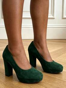 Women's Thick Sole Pointed Toe Solid Color Commute Party Fashion High Heels - Green - View 2