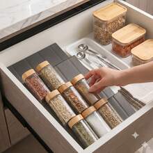 8/4Pcs Clear Acrylic & PP Drawer Spice Rack Tray (Jars Not Included) | Tiered Seasoning Bottle Organizer For Kitchen Drawers & Cabinets | Modern Space-Saving Pantry Storage Shelf - Multicolor - View 9