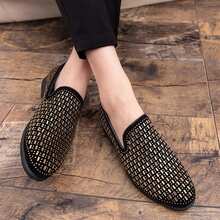 Men's Metal Rivet Pointed Toe Loafers, Comfortable Shoes Suitable For Party, Stage, Banquet, Nightclub, Date, Gathering, Travel, Street, Daily Occasions - Gold - View 2