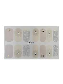 1 Sheet Unique, Minimalist, And Delicate Full-Coverage Nail Stickers. Adorned With Various Floral Designs, Rhinestones, And Sparkling Embellishments, These Stickers Make It Easy For Women And Girls To Create Beautiful Manicures. - Apricot - View 4
