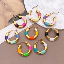 2pcs Fashion Oval Earrings Stainless Steel Oval Gold 20MM Large Round Clip Smooth Metal Earrings Elegant Accessories - Multicolor - View 3
