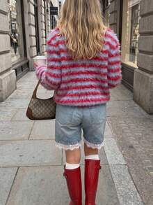 Women's Striped Long Sleeve Loose Casual Versatile Knit Cardigan - Multicolor - View 6