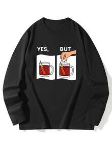 Women's Fashion Autumn/Winter Loose Minimalist Versatile Cartoon Print Long Sleeve T-Shirt - Black - View 3