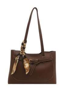 1pc Luxury Solid Color Versatile Women's Shoulder Handbag, New Fashion High Capacity Ladies Tote Bag - Coffee - View 4