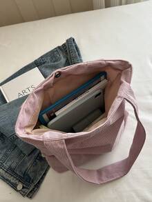 Corduroy Solid Color Shoulder Tote Bag - Pink - View 8