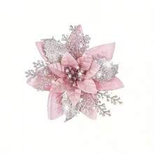 12pcs Pink Christmas Tree Flowers - 5.7 Inch Pink Poinsettia Decor, Plastic Material, No Feathers, Reusable Holiday Decorations, Universal Holiday Decor, Suitable For Christmas Tree Decoration, Window Decoration - Multicolor - View 6