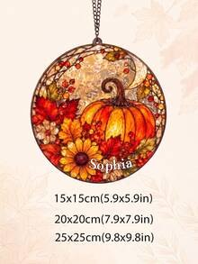 Custom Text Fall Harvest Suncatcher Hanging Plaque, Pumpkin Maple Leaf Round Hanging Plaque, Personalized Window Hanging Decor For Autumn Thanksgiving - Multicolor - View 6