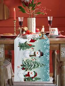 Christmas Snowman Snowflakes Xmas Tree Table Runner Holiday Party Decor Reusable Winter Xmas Kitchen Dining Table Runner Christmas Decorations - Multicolor - View 4
