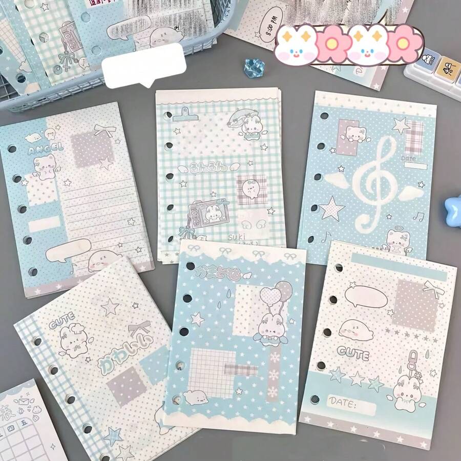 60 Sheets M5 Double-Sided Printed Loose-Leaf Decorative Paper, Korean Minimalist Artistic Style 5-Hole Inner Pages For Planner, Notebook Refill Paper, Planner Decoration Material, Memo Sticky Notes - A - View 1