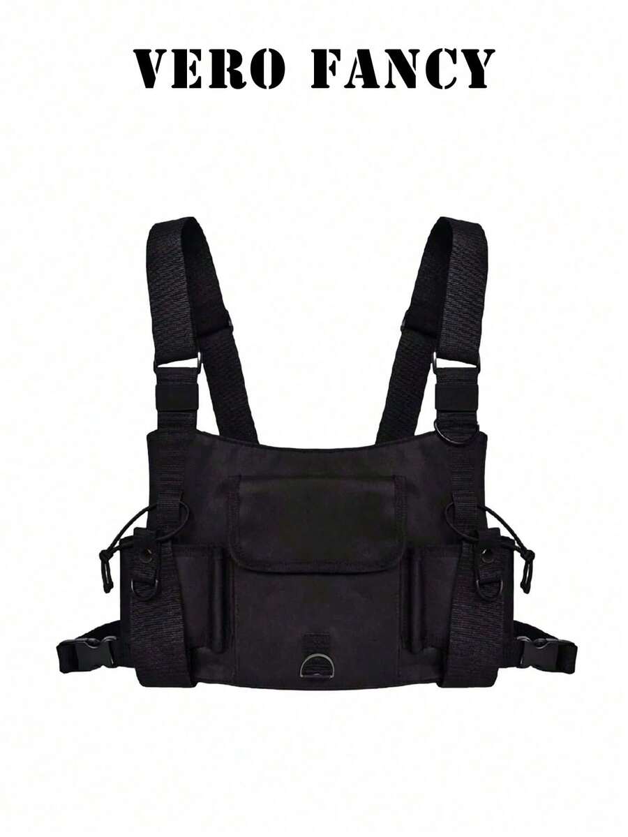 Classic Multifunctional Chest Bag, Personalized Unisex Hip-Hop Street Tactical Multi-Pocket Adjustable Shoulder Strap Utility Casual Vest Backpack, Cool Reflective Vest Chest Bag Suitable For Outdoor Climbing, Hiking, Cycling - Black - View 1