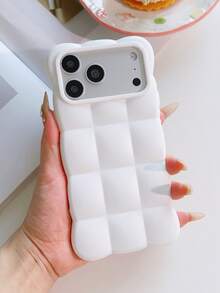 غطاء TPU ناعم مقاوم للصدمات بتصميم كرتوني شبكي ثلاثي الأبعاد وكتل متوافقة مع آيفون 17Pro Max و16Pro و15 و14 و13 بلون سادة مطفي حلوى - وردي - مشاهدة 9