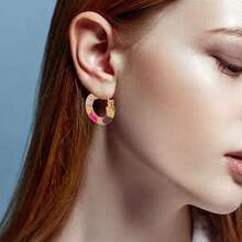2pcs Fashion Oval Earrings Stainless Steel Oval Gold 20MM Large Round Clip Smooth Metal Earrings Elegant Accessories - Multicolor - View 12