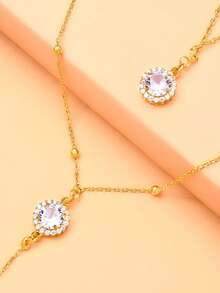 outingfit 1pc Women's Gold Rhinestone Y-Shaped Back Chain Necklace, Delicate Draping Backless Body Chain, Suitable For Wedding Bride Evening Gown Styling - Rhinestone - View 5