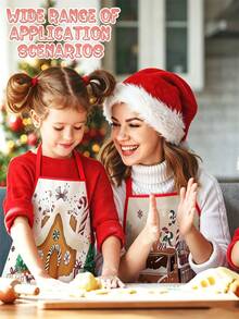 1/2/4pcs Christmas Gingerbread Apron, Filled With Festive Atmosphere. Suitable For Kitchen Cooking, A Great Item For Family Gatherings. Also Makes A Wonderful Gift For Friends. - Multicolor - View 4