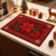 1pc Dish Drying Mat, Coffee Machine Mat, Christmas Red Plaid Coaster, High Absorbency Quick Drying Mat, Suitable For Kitchen Table, Bar Counter Decoration And Protection, Christmas Atmosphere Desktop Protector, Multi-Purpose Drying Mat, Home Gift, Desktop Decoration, Holiday Room Decor - XYLSD-979 - View 2