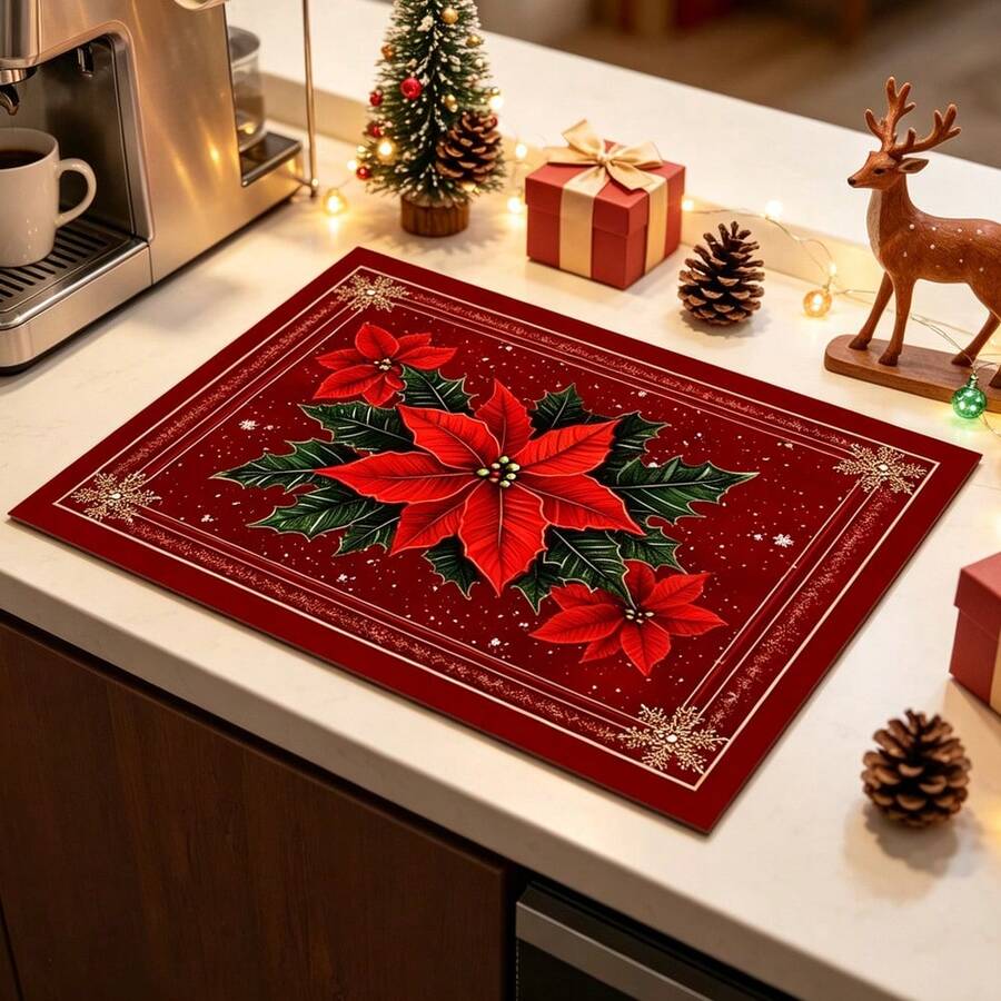 1pc Dish Drying Mat, Coffee Machine Mat, Christmas Red Plaid Coaster, High Absorbency Quick Drying Mat, Suitable For Kitchen Table, Bar Counter Decoration And Protection, Christmas Atmosphere Desktop Protector, Multi-Purpose Drying Mat, Home Gift, Desktop Decoration, Holiday Room Decor