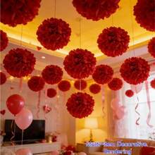 19pcs Handmade Paper Flower Balls, Suitable For Indoor/Outdoor Hanging Decoration, Outdoor Holiday Party Decoration, Photography Props, Spring Decoration, Valentine's Day Party Decoration, Romantic Wedding Photography Props - Red - View 9
