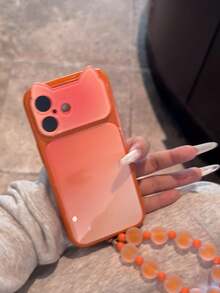 Casing Ponsel Motif Tie-Dye Blok Warna 3D dengan Telinga Kucing Lucu, Kompatibel dengan Apple 17, 16 Pro Max, 15, 14, 13, Perlindungan Penuh Anti Jatuh, Desain Premium - Jeruk - View 3
