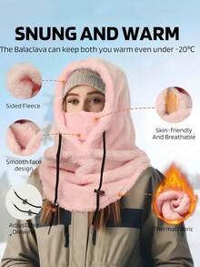 3pcs Set Winter Thickened Warm Face Mask Hat, Elastic Drawstring Design, Lightweight & Warm, Suitable For Cycling, Skiing And Other Outdoor Sports, Solid Color Fleece Windproof Ear Protection, Unisex - Multicolor - View 6