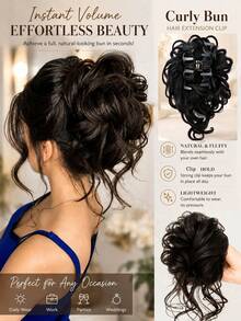 1pc Natural Fluffy Messy Bun Hair Extension With Long Curly Strands, Synthetic Claw Clip Bun Hairpiece, Voluminous Updo Hair Accessory For Women - Multicolor - View 2