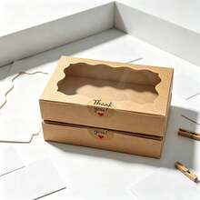 48/24/12/6 Pcs Hard Paper Gift Boxes With Clear Viewing Window, Thick Sturdy Reusable Boxes With Thank‑You Stickers, Ideal For Party & Holiday Gift Packaging - Brown - View 5