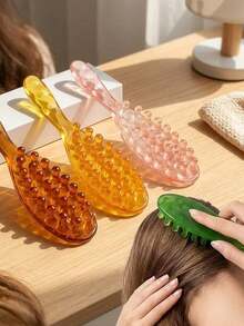 All-In-One Thick Tooth Massage Comb, Suitable For Hair Washing And Scalp Massage, Resin Material, Soft And Comfortable Texture, Long Handle Design, Wide Tooth Spacing, Suitable For Head And Face Massage, Body Massage And Muscle Relaxation - Multicolor - View 7