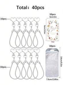 40PCS Heart-Shaped Keychain Rings With Snake Chain, Cardboard, Packaging Bags, DIY Handmade Gifts For Graduation Season, Teacher's Day, Music Festival - Keychain Accessory Kit - View 6