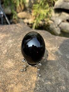 60mm Black Obsidian Crystal Ball Ornament With Silver Base, Suitable For Home Decor, Gifts, Photography, Observation And Feng Shui, Perfect For Christmas And Halloween Decoration - Set - View 4